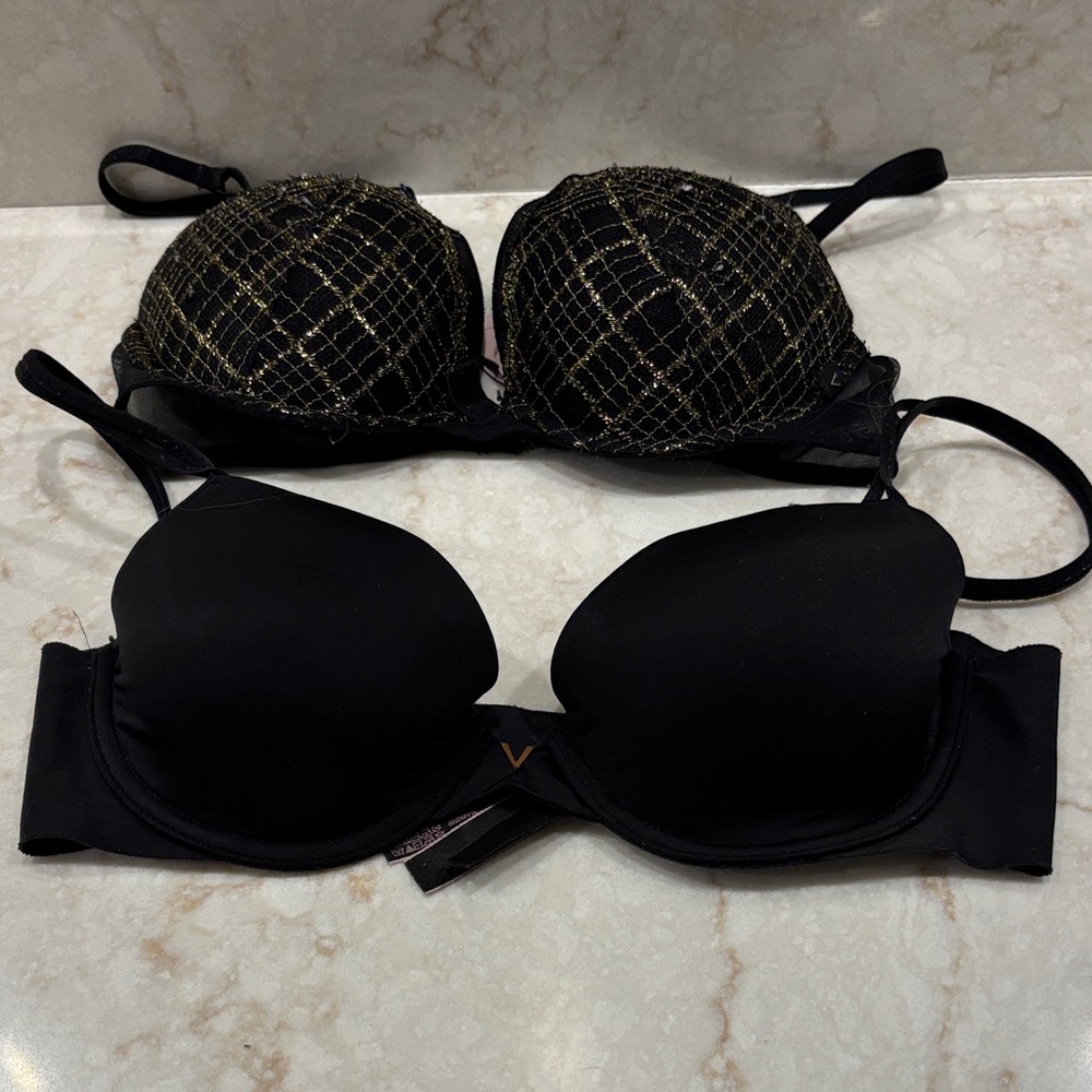 Two Victoria's Secret Black and Gold Bra Bundle - Get both Size 32C